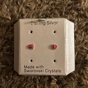 Sterling Silver Pink Heart Stud Earrings